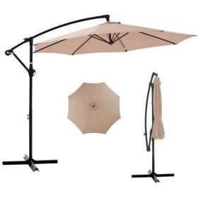 Outdoor Patio Umbrella, 10ft Offset Hanging Patio Umbrella with Aluminum Stand, 8 Ribs, UV Protection for Pool Garden Backyard Market, Khaki