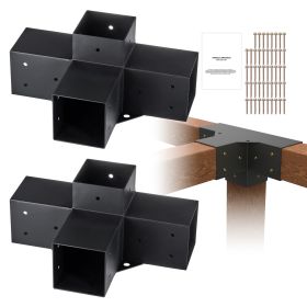 Pergola Bracket Kit 4''x4''(Inner Size 3.6x3.6), 2pcs 4-Way Heavy Duty Corner Bracket Woodworks DIY Post Base Kit