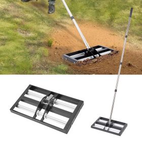Updated Lawn Leveling Rake with Roller, 17" x 10" Stainless Steel Lawn Leveler with 63.4" Adjustable Handle, Heavy Duty Yard Leveling Rake