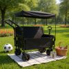 3-in-1 Folding Wagon Cart with Bench Seat Removable Canopy and Storage Collapsible Utility Wagon with Brakes 500lbs Capacity with All-Terrain Wheels f