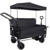 3-in-1 Folding Wagon Cart with Bench Seat Removable Canopy and Storage Collapsible Utility Wagon with Brakes 500lbs Capacity with All-Terrain Wheels f