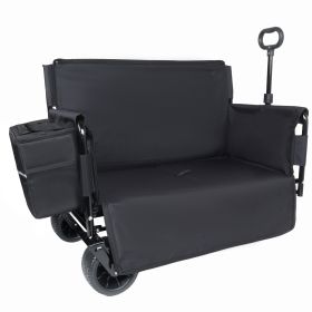 3-in-1 Folding Wagon Cart with Bench Seat, patent protection- Includes 1 ice pack, 500lbs Heavy-Duty Utility Wagon, 180L Capacity All-Terrain Wheels f (Option: Black)