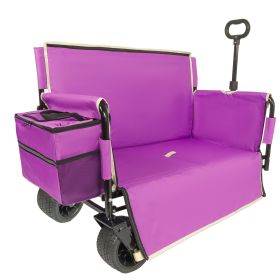 3-in-1 Folding Wagon Cart with Bench Seat, patent protection- Includes 1 ice pack, 500lbs Heavy-Duty Utility Wagon, 180L Capacity All-Terrain Wheels f (Option: Purple)