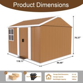 8X10 FT Heavy-Duty Metal Storage Shed With Windows, Lockable Door & Ventilation - Weatherproof Outdoor Garden Shed For Backyard, Lawn, And Tool O (Option: brown)