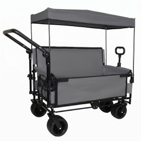 3-in-1 Folding Wagon Cart with Bench Seat Removable Canopy and Storage Collapsible Utility Wagon with Brakes 500lbs Capacity with All-Terrain Wheels f (Option: LightGray)