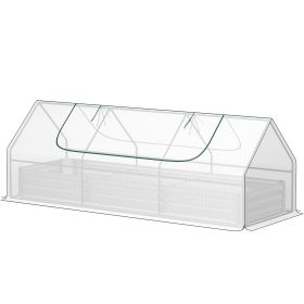 8.6 x 3 x 1ft Raised Garden Bed with Mini Greenhouse, Galvanized Raised Garden Bed with Cover for Herbs and Vegetables (Color: White)