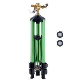 Impact Sprinkler on Tripod Base, Heavy Duty Tripod Sprinklers with Brass Head & 3/4" Connector, 360 Degree Large Area Coverage Irrigation Sprinkler (Style: 1 PC-37in-Green)