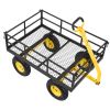 Steel Garden Cart, 1200 lbs Heavy Duty Pullable Garden Wagon Yard Cart, 2 in 1 Outdoor Metal Utility Wagon Yard Trailer with 13" All Terrain Tires