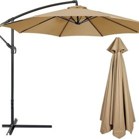 10 FT 8 Rib Umbrella Canopy Replacement Outdoor Market Patio Table Umbrella Strong and Thicck Canopy Cover for Backyard Garden Courtyard Swimming Pool (size: Tan   (8 Ribs))