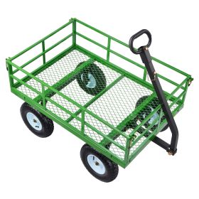 Steel Garden Cart, 1200 lbs Heavy Duty Pullable Garden Wagon Yard Cart, 2 in 1 Outdoor Metal Utility Wagon Yard Trailer with 13" All Terrain Tires (Weight Capacity: 1200 lbs, Color: Green)