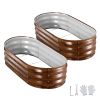 2 Pack Galvanized Raised Garden Beds, 4 x 2 x 1 ft, Oval Metal Planter Boxes Kit Outdoor, Bottomless Elevated Garden Box with Gloves, Alu-Zinc
