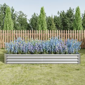 Raised Garden Bed Kit - Metal Raised Bed Garden 7.6x3.7x0.98ft for Flower Planters, Vegetables Herb Silver (Color: as Pic)