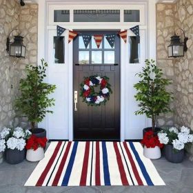 "Red White Blue Striped Welcome Mat - Durable Outdoor Patriotic Doormat for 4th July, Memorial Day Decor" (Color: 30"x 18)
