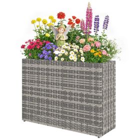 Tall Rectangular Planter With Removable Liner, Holes, PE Wicker Large Planter Box For Indoor Outdoor Plants, Gray (Option: gray)