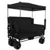 3-in-1 Folding Wagon Cart with Bench Seat Removable Canopy and Storage Collapsible Utility Wagon with Brakes 500lbs Capacity with All-Terrain Wheels f