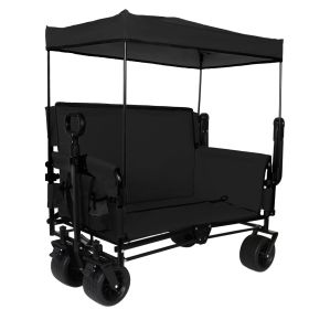 3-in-1 Folding Wagon Cart with Bench Seat Removable Canopy and Storage Collapsible Utility Wagon with Brakes 500lbs Capacity with All-Terrain Wheels f (Option: Black)