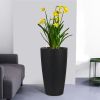 Set of 2 Faux Rattan Tall Planters Outdoor Indoor Large Planters with Water Level Monitor Inner Bucket, Automatic Watering