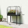 Raised Garden Bed with Flip-Up Greenhouse Cover, Metal Elevated Garden Bed with Legs and Drainage Hole, Black