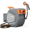 Auto Rewind Retractable Hose Reel, Wall Mounted with 180Â° Swivel, Multi-Function Spray Nozzle for Outdoor Watering