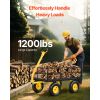 Steel Garden Cart, 1200 lbs Heavy Duty Pullable Garden Wagon Yard Cart, 2 in 1 Outdoor Metal Utility Wagon Yard Trailer with 13" All Terrain Tires
