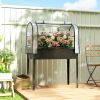 Raised Garden Bed with Flip-Up Greenhouse Cover, Metal Elevated Garden Bed with Legs and Drainage Hole, Black