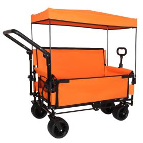 3-in-1 Folding Wagon Cart with Bench Seat Removable Canopy and Storage Collapsible Utility Wagon with Brakes 500lbs Capacity with All-Terrain Wheels f (Option: Orange)